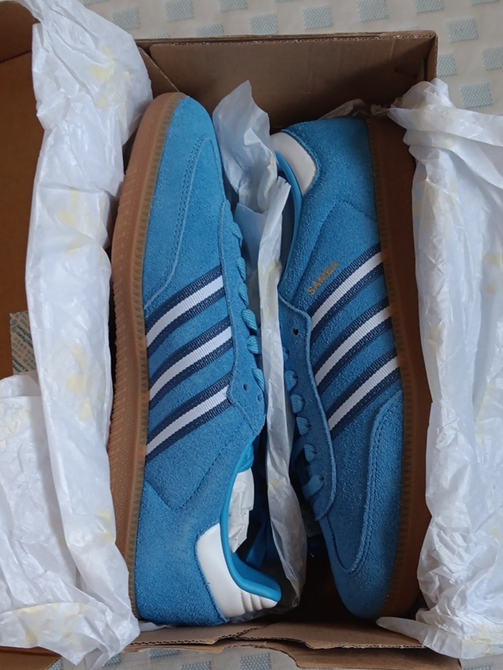 adidas Samba Blue Suede Sneakers with Gum Sole